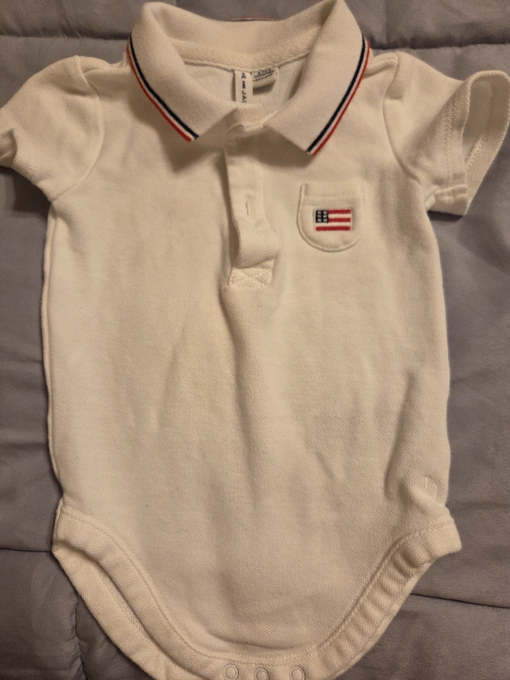 Janie and Jack Cream Polo Bodysuit with Navy & Red Trim